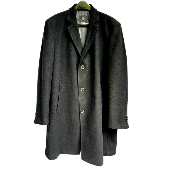 BUGATTI Men Coat Size XL Wool Black Button-Front Long Collared - Picture 1 of 10